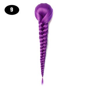 Sissi&#39;s Synthetic Hair Drawstring Rope Braids Ponytails Chignon Fishtail Ponytail Extension Purple Green Color Hairpiece