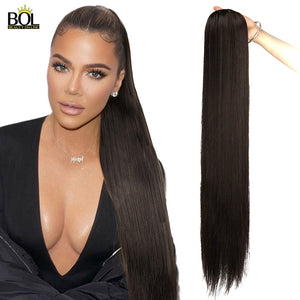 BOL 32Inch Long Kinky Curly Ponytail Hair Extensions Human Hair Feeling Synthetic Drawstring Ponytail Soft and Natural for Women