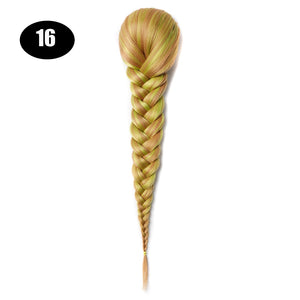 Sissi&#39;s Synthetic Hair Drawstring Rope Braids Ponytails Chignon Fishtail Ponytail Extension Purple Green Color Hairpiece