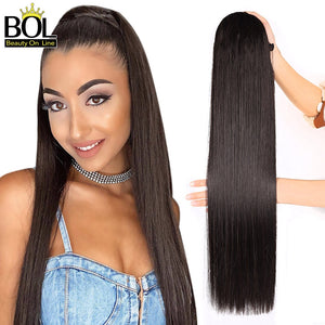 BOL Curly Ponytail Extension Human Hair Feeling Natural Hairpiece 24-32Inch Soft Long Drawstring Hair PonyTail Clip On for Women