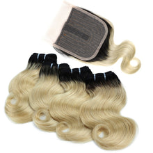 Load image into Gallery viewer, BHF Body Wave Bundles With Closure 100% Natural Remy Brazilian 50g Blonde Ombre Human Hair 4 Bundles With Closure
