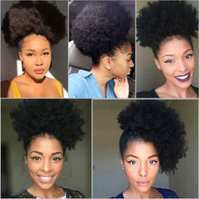 Load image into Gallery viewer, 10inch Afro Puff Hair Bun Drawstring Ponytail Wigs Kinky Curly Human Hair Clip In Extensions Yepei Remy Hair
