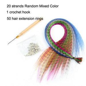 Feather Hair Extension 10Pieces Fake Hair I Tip Rainbow Synthetic Hair 16inch Hairpiece Feather for Hair Extension