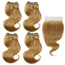 Load image into Gallery viewer, BHF Body Wave Bundles With Closure 100% Natural Remy Brazilian 50g Blonde Ombre Human Hair 4 Bundles With Closure
