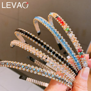 LEVAO Crystal Beaded Headband Head on Women Hairbands Handmade Shiny Rhinestone Hair Hoop Bands Bezel Girls Hair Ornament