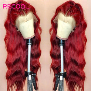 Red Wig Lace Front Human Hair Wigs 13x4 Body Wave Lace Front Wig Burgundy 99J Remy Brazilian Colored Human Hair Wigs Recool