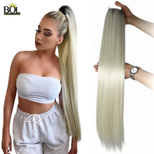 Load image into Gallery viewer, BOL 32Inch Long Kinky Curly Ponytail Hair Extensions Human Hair Feeling Synthetic Drawstring Ponytail Soft and Natural for Women
