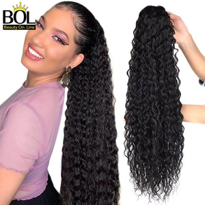 BOL Curly Ponytail Extension Human Hair Feeling Natural Hairpiece 24-32Inch Soft Long Drawstring Hair PonyTail Clip On for Women