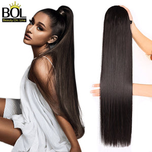 BOL Curly Ponytail Extension Human Hair Feeling Natural Hairpiece 24-32Inch Soft Long Drawstring Hair PonyTail Clip On for Women