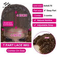 Load image into Gallery viewer, UNice Hair Color 4 Brown Lace Wig Brazilian Curly Human Hair Wig 4x0.75 Chocolate Brown Wig T Part Lace Wig Human Hair
