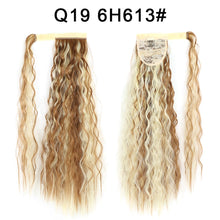 Load image into Gallery viewer, Corn Wavy Long Ponytail Synthetic Hairpiece Wrap Clip On Hair Extensions Ombre Brown Pony Tail Blonde Fack Hair
