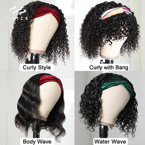 Unice Hair Short Curly Bob Wig Top Quality Headband Wig Easy Installing Brazilian Curly Human Hair Wig 150% Density