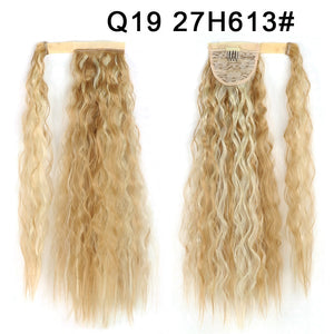 Corn Wavy Long Ponytail Synthetic Hairpiece Wrap Clip On Hair Extensions Ombre Brown Pony Tail Blonde Fack Hair