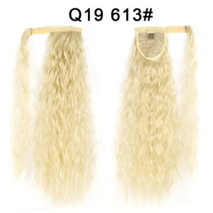 Corn Wavy Long Ponytail Synthetic Hairpiece Wrap Clip On Hair Extensions Ombre Brown Pony Tail Blonde Fack Hair