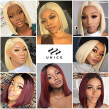 Load image into Gallery viewer, UNice Hair 4x4 Bob Closure Wig Brazilian 613 Lace Frontal Wig 13x4 Blonde Lace Front Wig Human Hair Short Ombre 99J Bob Wig
