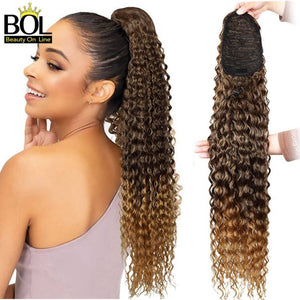 BOL Curly Ponytail Extension Human Hair Feeling Natural Hairpiece 24-32Inch Soft Long Drawstring Hair PonyTail Clip On for Women