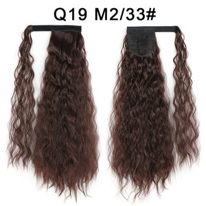 Corn Wavy Long Ponytail Synthetic Hairpiece Wrap Clip On Hair Extensions Ombre Brown Pony Tail Blonde Fack Hair