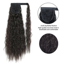Load image into Gallery viewer, Corn Wavy Long Ponytail Synthetic Hairpiece Wrap Clip On Hair Extensions Ombre Brown Pony Tail Blonde Fack Hair

