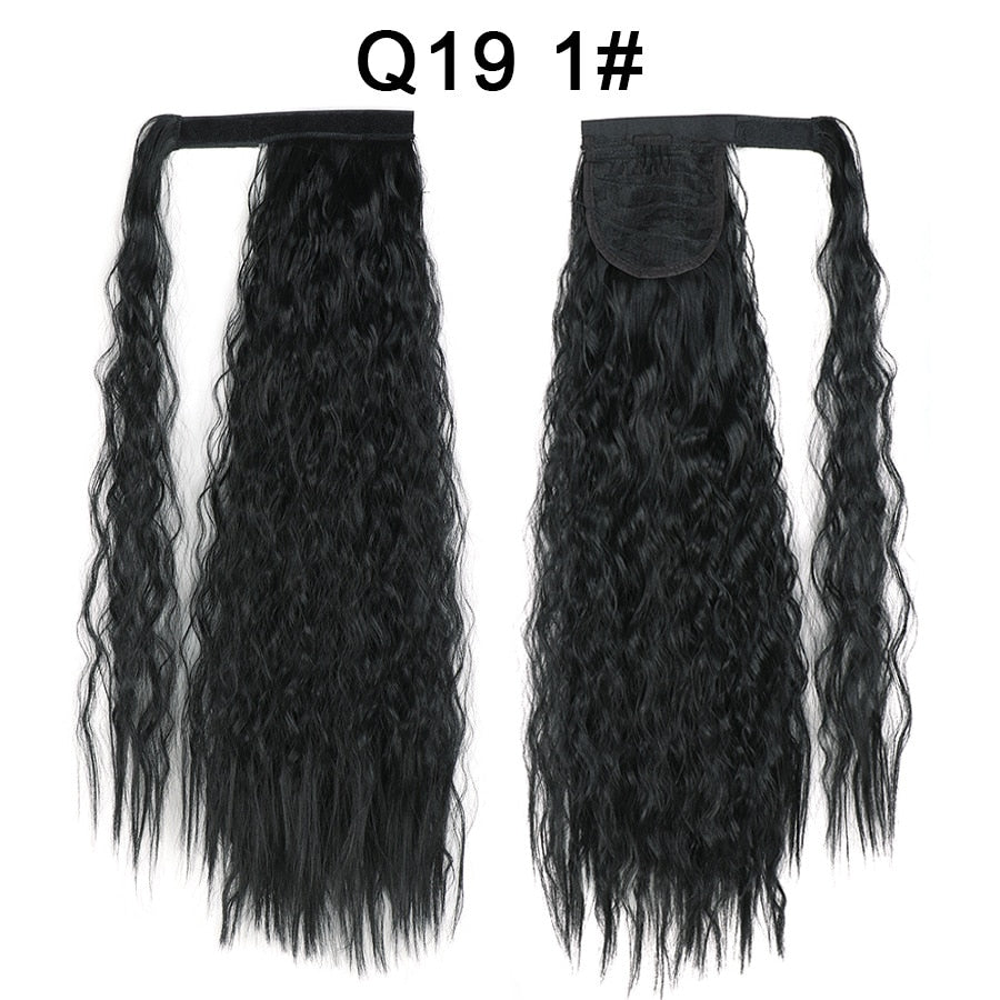 Corn Wavy Long Ponytail Synthetic Hairpiece Wrap Clip On Hair Extensions Ombre Brown Pony Tail Blonde Fack Hair