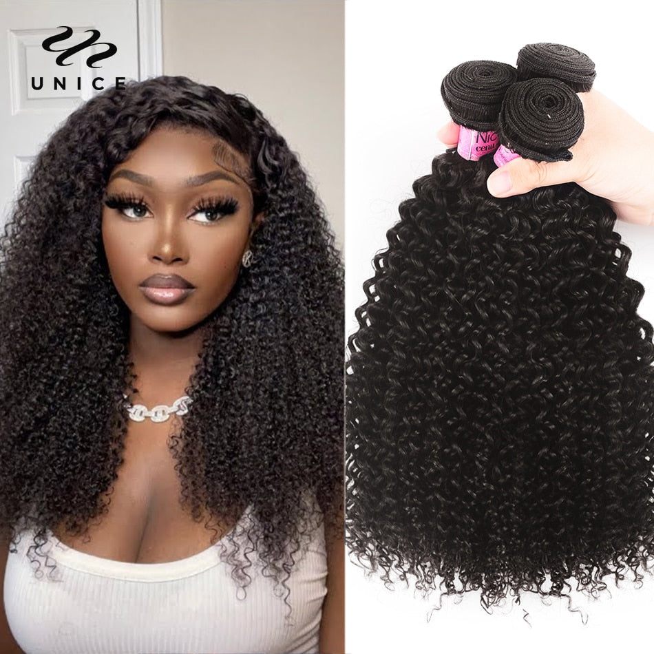 UNice Hair Brazilian Kinky Curly 8"-26" Remy Hair 1/3/4 Bundles 100% Human Hair Extensions Natural Color