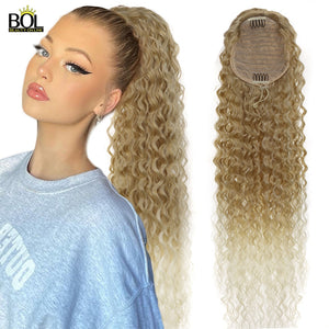 BOL 32Inch Long Kinky Curly Ponytail Hair Extensions Human Hair Feeling Synthetic Drawstring Ponytail Soft and Natural for Women