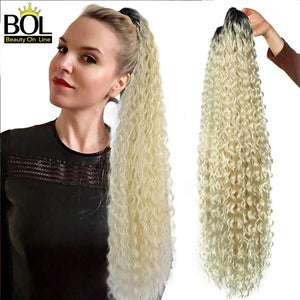 BOL Curly Ponytail Extension Human Hair Feeling Natural Hairpiece 24-32Inch Soft Long Drawstring Hair PonyTail Clip On for Women