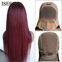 Load image into Gallery viewer, ISEE Hair Wig Colored Lace Front Wigs Malaysian Straight Chocolate Brown Human Hair Reddish Brown Lace Closure Wigs 99j Burgundy
