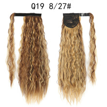 Load image into Gallery viewer, Corn Wavy Long Ponytail Synthetic Hairpiece Wrap Clip On Hair Extensions Ombre Brown Pony Tail Blonde Fack Hair
