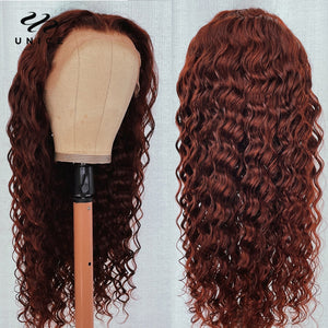 UNice Stunning #33B Reddish Brown Color Deep Wave lace Frontal Wig Autumn Breeze 180 Density 100% Human Hair Lace Wig for Women