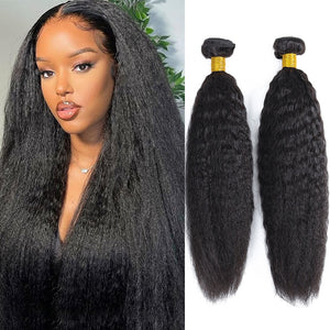 Human Hair Kinky Straight Bundles 1/3pcs Brazilian Hair Bundles Human Hair Weaving Yaki Straight Hair Long Thick Hair Bundles