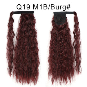 Corn Wavy Long Ponytail Synthetic Hairpiece Wrap Clip On Hair Extensions Ombre Brown Pony Tail Blonde Fack Hair