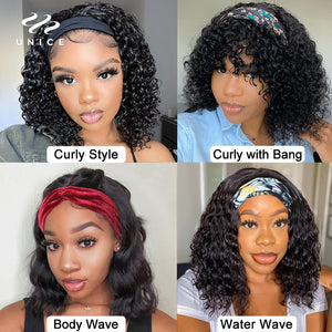 Unice Hair Short Curly Bob Wig Top Quality Headband Wig Easy Installing Brazilian Curly Human Hair Wig 150% Density