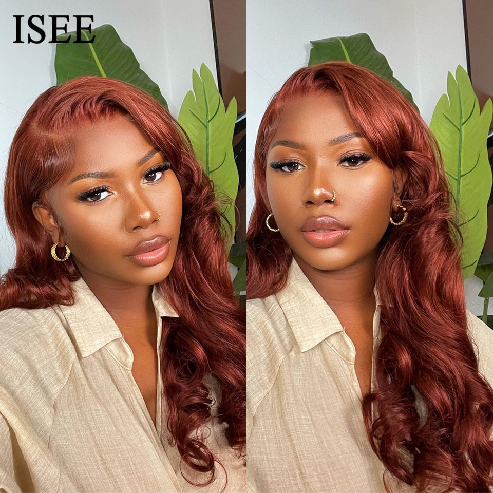 ISEE Hair Wig Brazilian Body Wave Reddish Brown Colored Human Hair Wigs 13x4 Lace Front Wig #33 Color 4x4 Lace Closure Wigs