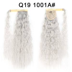 Corn Wavy Long Ponytail Synthetic Hairpiece Wrap Clip On Hair Extensions Ombre Brown Pony Tail Blonde Fack Hair