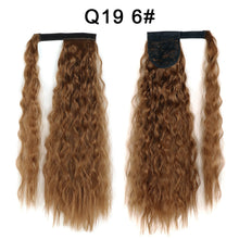Load image into Gallery viewer, Corn Wavy Long Ponytail Synthetic Hairpiece Wrap Clip On Hair Extensions Ombre Brown Pony Tail Blonde Fack Hair
