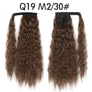 Corn Wavy Long Ponytail Synthetic Hairpiece Wrap Clip On Hair Extensions Ombre Brown Pony Tail Blonde Fack Hair