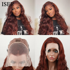 ISEE Hair Wig Brazilian Body Wave Reddish Brown Colored Human Hair Wigs 13x4 Lace Front Wig #33 Color 4x4 Lace Closure Wigs