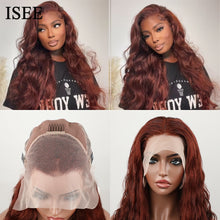 Load image into Gallery viewer, ISEE Hair Wig Brazilian Body Wave Reddish Brown Colored Human Hair Wigs 13x4 Lace Front Wig #33 Color 4x4 Lace Closure Wigs
