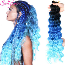 Load image into Gallery viewer, Sallyhair Synthetic Crochet Hair Deep Wave Braiding 22inch Crochet Braids Black Blue Color Bulk Hair Afro Curly Hair Extensions
