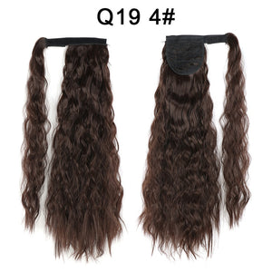 Corn Wavy Long Ponytail Synthetic Hairpiece Wrap Clip On Hair Extensions Ombre Brown Pony Tail Blonde Fack Hair