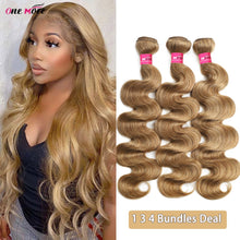 Load image into Gallery viewer, #27 Honey Blonde Bundles Body Wave Bundles Remy Human Hair Extensions Brown  Brazilian 100% Human Hair Weave Bundles 1 3 4 PCS
