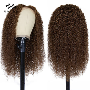 UNice Hair Color 4 Brown Lace Wig Brazilian Curly Human Hair Wig 4x0.75 Chocolate Brown Wig T Part Lace Wig Human Hair