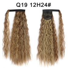 Load image into Gallery viewer, Corn Wavy Long Ponytail Synthetic Hairpiece Wrap Clip On Hair Extensions Ombre Brown Pony Tail Blonde Fack Hair
