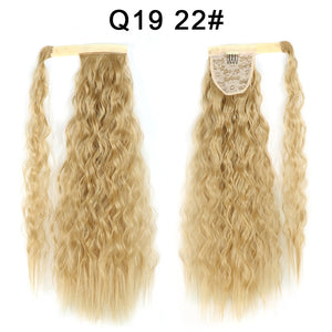 Corn Wavy Long Ponytail Synthetic Hairpiece Wrap Clip On Hair Extensions Ombre Brown Pony Tail Blonde Fack Hair