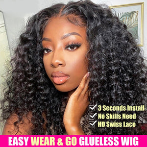 Water Wave Glueless Wig Pre-Cut Swiss Lace Wig Easy Wear Go Glueless Air Wig MARRYU Natural Wave Curly Human Hair Wigs For Women