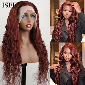 ISEE Hair Wig Brazilian Body Wave Reddish Brown Colored Human Hair Wigs 13x4 Lace Front Wig #33 Color 4x4 Lace Closure Wigs