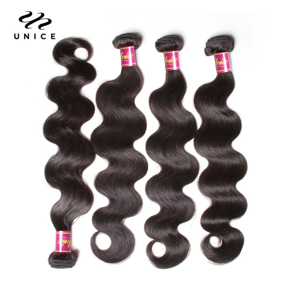 UNICE Hair Bundles Malaysian Body Wave 4 Bundles 100% Remy Hair Weaving Natural Color Human Hair Weaves 8-30inch Free Shipping