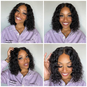 Short Curly Human Hair Bob Wig Water Lace Front Human Hair Wigs For Women Pre Plucked Peruvian Glueless 13x4 Lace Front Wig