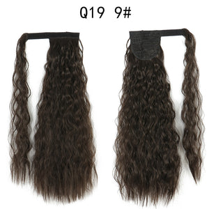 Corn Wavy Long Ponytail Synthetic Hairpiece Wrap Clip On Hair Extensions Ombre Brown Pony Tail Blonde Fack Hair