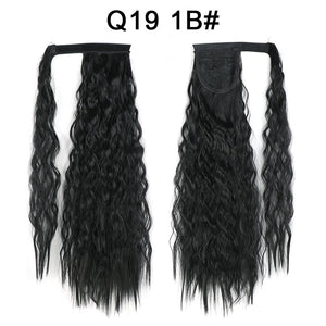Corn Wavy Long Ponytail Synthetic Hairpiece Wrap Clip On Hair Extensions Ombre Brown Pony Tail Blonde Fack Hair